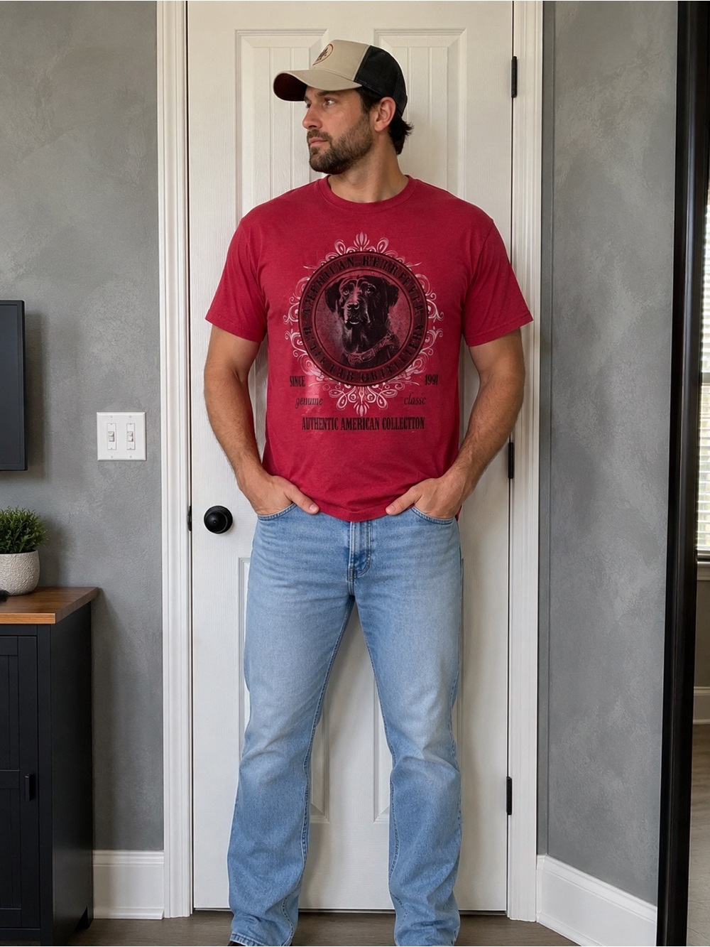 Red Saddlebred American Retriever Black Lab Graphic Tee- Mens Large